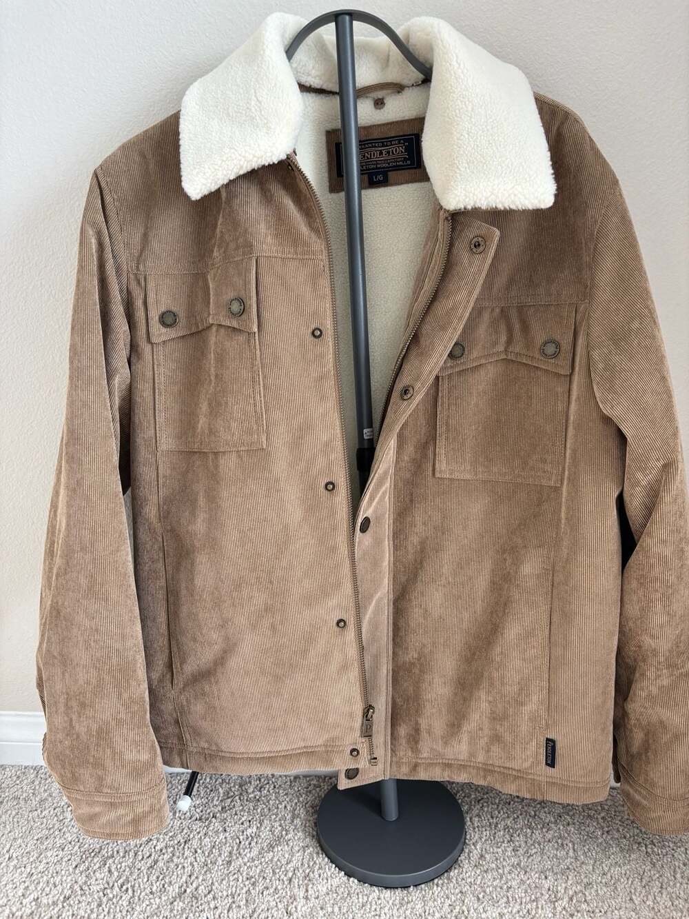 Pendleton Sherpa Lined Corduroy Jacket Size L Tan
